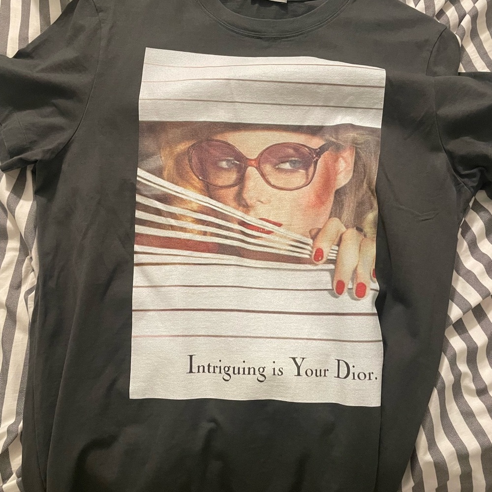 Dior Black Tee with Red Nail & Lip Accents